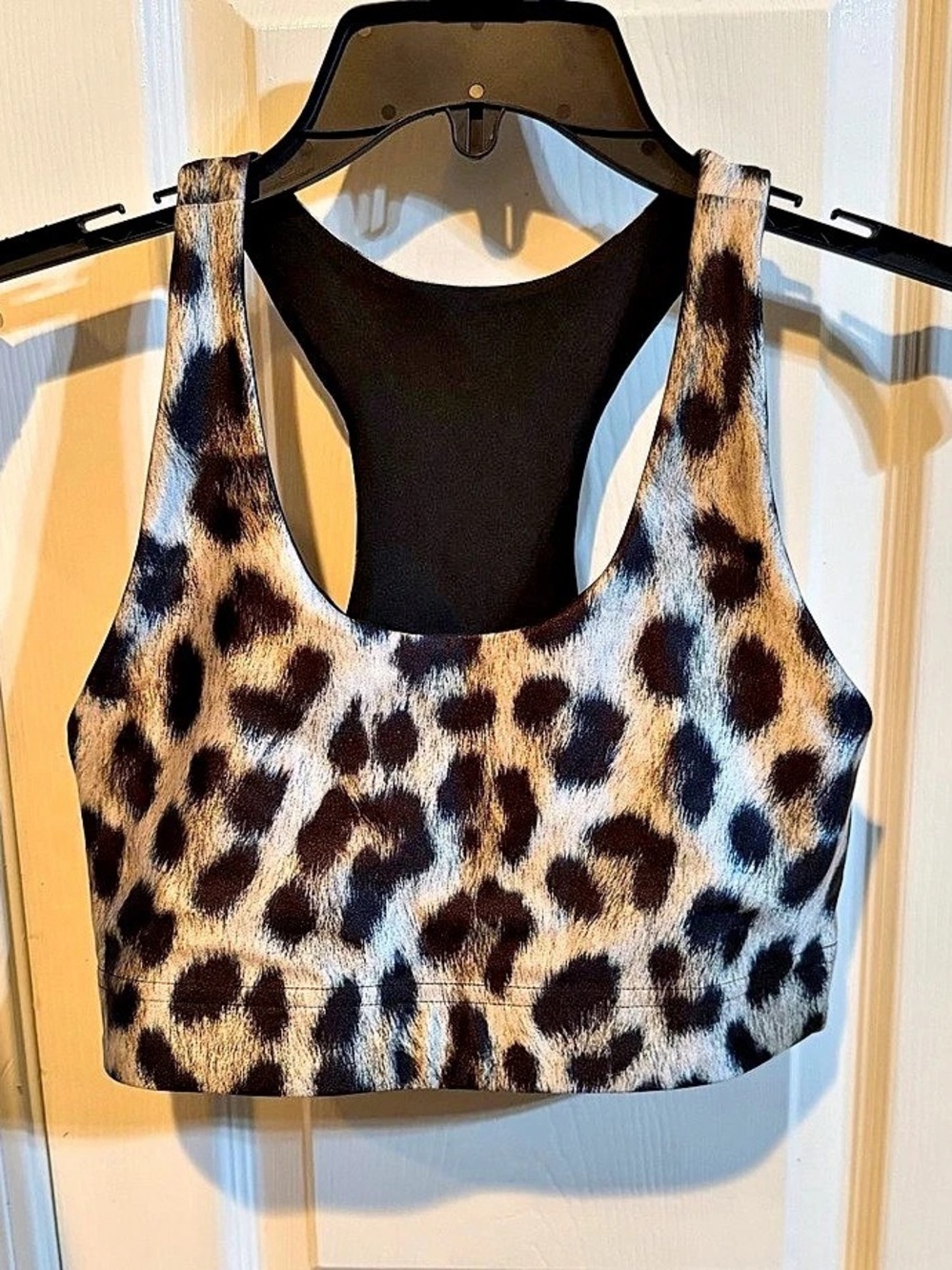 Terez Snow Leopard Racerback Sports Bra Brown & Black Small